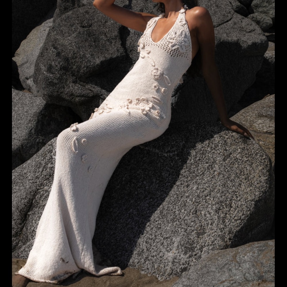 JLUX Label cream crochet halter summer spring maxi dress